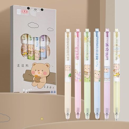 6 Pcs Erasable Retractable Pens Erasable Gel Ink Pens Cute Cartoon Erasable Pens Soft Grip Pens 0.5mm Blue Ink Fine Point Writing Pen Gilrs Boys School Pens Office Supplies (Bear-Blue Ink) in Saudi Arabia