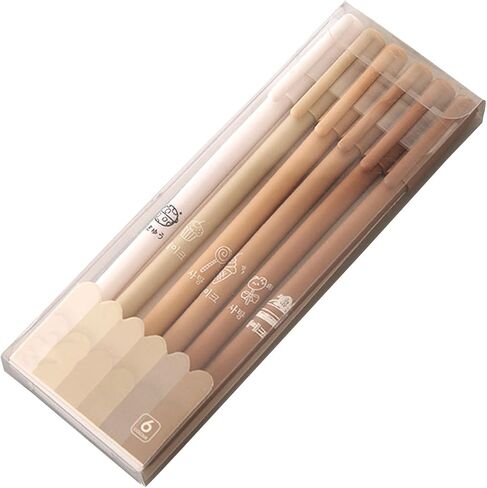 T-shin Rollerball Pens 6 Pack Morandi Gradient Color, Gel Black Ink Pens Set,Retractable Cute Creative Student Pen,Kids Girl Women School Office Supplies Gift,Novelty Stationery (Brown) in Kuwait