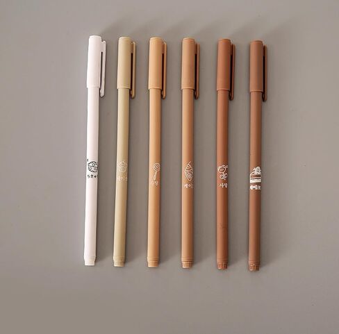 T-shin Rollerball Pens 6 Pack Morandi Gradient Color, Gel Black Ink Pens Set,Retractable Cute Creative Student Pen,Kids Girl Women School Office Supplies Gift,Novelty Stationery (Brown) in Kuwait