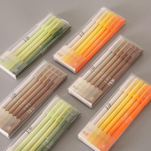 T-shin Rollerball Pens 6 Pack Morandi Gradient Color, Gel Black Ink Pens Set,Retractable Cute Creative Student Pen,Kids Girl Women School Office Supplies Gift,Novelty Stationery (Brown) in Kuwait