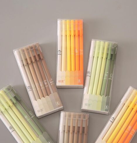 T-shin Rollerball Pens 6 Pack Morandi Gradient Color, Gel Black Ink Pens Set,Retractable Cute Creative Student Pen,Kids Girl Women School Office Supplies Gift,Novelty Stationery (Brown) in Kuwait