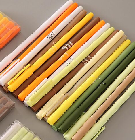 T-shin Rollerball Pens 6 Pack Morandi Gradient Color, Gel Black Ink Pens Set,Retractable Cute Creative Student Pen,Kids Girl Women School Office Supplies Gift,Novelty Stationery (Brown) in Kuwait