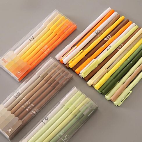 T-shin Rollerball Pens 6 Pack Morandi Gradient Color, Gel Black Ink Pens Set,Retractable Cute Creative Student Pen,Kids Girl Women School Office Supplies Gift,Novelty Stationery (Brown) in Kuwait