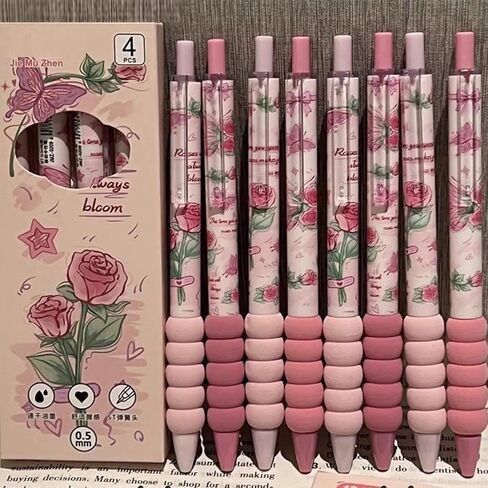 4 Pcs Cute Retractable Pens Cute Gel Ink Pens Butterfly Rose Pens 0.5mm Black Ink Gel Pens Office School Pens Writing Pens Aesthetic Pens Women Girls Pens (Butterfly Rose-1) in Saudi Arabia