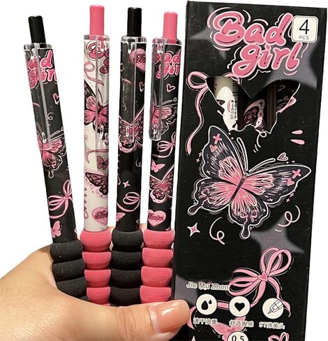 4 Pcs Cute Retractable Pens Cute Gel Ink Pens Butterfly Rose Pens 0.5mm Black Ink Gel Pens Office School Pens Writing Pens Aesthetic Pens Women Girls Pens (Butterfly Rose-1) in Saudi Arabia