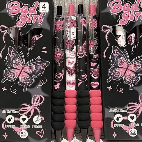 4 Pcs Cute Retractable Pens Cute Gel Ink Pens Butterfly Rose Pens 0.5mm Black Ink Gel Pens Office School Pens Writing Pens Aesthetic Pens Women Girls Pens (Butterfly Rose-1) in Saudi Arabia