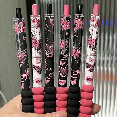 4 Pcs Cute Retractable Pens Cute Gel Ink Pens Butterfly Rose Pens 0.5mm Black Ink Gel Pens Office School Pens Writing Pens Aesthetic Pens Women Girls Pens (Butterfly Rose-1) in Saudi Arabia