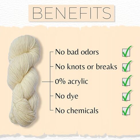 Wool&Me – 100% Merino Yarn for Crocheting & Knitting - Hand Dyed Yarn & DK Wool Yarn, Soft, Durable, and Sustainable (207 Yds, 3.5 Oz) - Luxurious Crochet Yarn (Off White Yarn) in Saudi Arabia