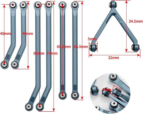 Que-T 1: 24 Scale Steering Links Set High Clearance Chassis Linkage for Axial SCX24 AXI90081 RC Car (Titanium) in Kuwait