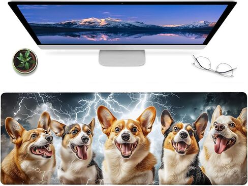 Cute Corgi Gaming Mouse Pad – 12x31.5in Large Extended Desk Mat with Cool Dynamic Lightning Dog Design – Non-Slip Rubber Mousepad for Office Home – Deskmat Gifts for Pet Lovers Decor in Saudi Arabia