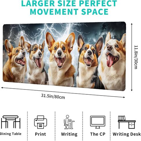 Cute Corgi Gaming Mouse Pad – 12x31.5in Large Extended Desk Mat with Cool Dynamic Lightning Dog Design – Non-Slip Rubber Mousepad for Office Home – Deskmat Gifts for Pet Lovers Decor in Saudi Arabia