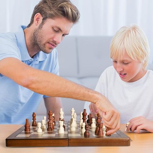 Chess Set Magnetic,15 Inches Wooden Chess Board Ggame, 2 Queen Pieces Magnetic, 2 in 1, Folding Board, Suitable for Beginners All Chess Lovers in Kuwait