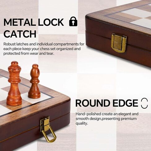 Chess Set Magnetic,15 Inches Wooden Chess Board Ggame, 2 Queen Pieces Magnetic, 2 in 1, Folding Board, Suitable for Beginners All Chess Lovers in Kuwait