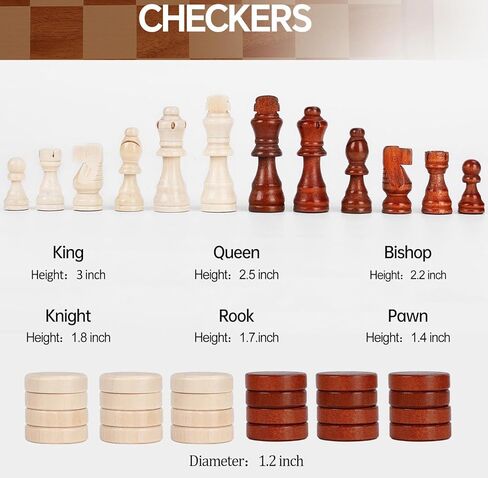 Chess Set Magnetic,15 Inches Wooden Chess Board Ggame, 2 Queen Pieces Magnetic, 2 in 1, Folding Board, Suitable for Beginners All Chess Lovers in Kuwait