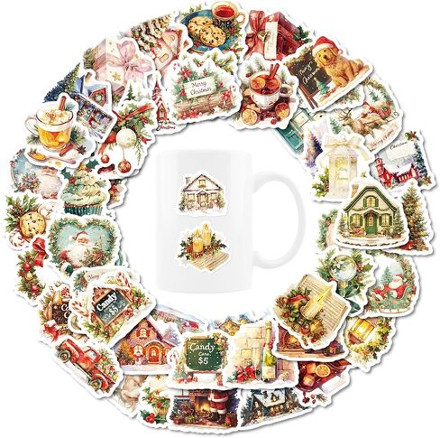 Christmas Stickers,100 Pcs Vinyl Holiday Stickers for Adults, Vintage Christmas Stickers for Christmas Decorations Gift Tags Greeting Cards Scrapbook Water Bottle in Saudi Arabia