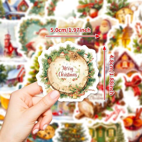 Christmas Stickers,100 Pcs Vinyl Holiday Stickers for Adults, Vintage Christmas Stickers for Christmas Decorations Gift Tags Greeting Cards Scrapbook Water Bottle in Saudi Arabia