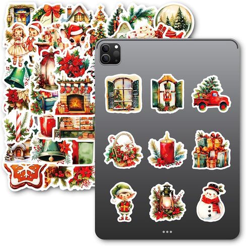 Christmas Stickers,100 Pcs Vinyl Holiday Stickers for Adults, Vintage Christmas Stickers for Christmas Decorations Gift Tags Greeting Cards Scrapbook Water Bottle in Saudi Arabia