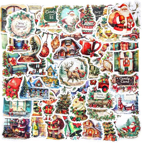 Christmas Stickers,100 Pcs Vinyl Holiday Stickers for Adults, Vintage Christmas Stickers for Christmas Decorations Gift Tags Greeting Cards Scrapbook Water Bottle in Saudi Arabia