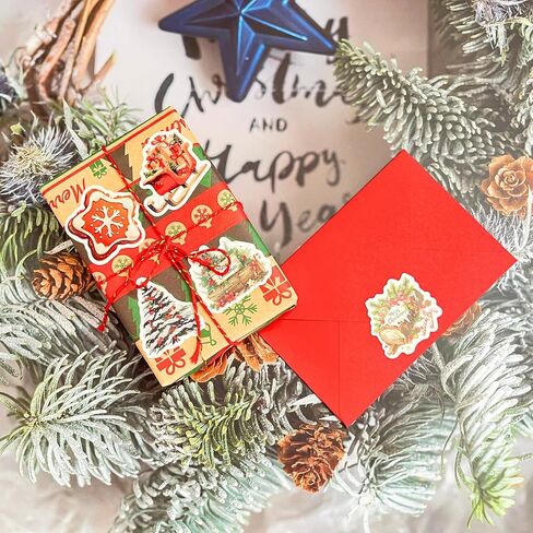 Christmas Stickers,100 Pcs Vinyl Holiday Stickers for Adults, Vintage Christmas Stickers for Christmas Decorations Gift Tags Greeting Cards Scrapbook Water Bottle in Saudi Arabia