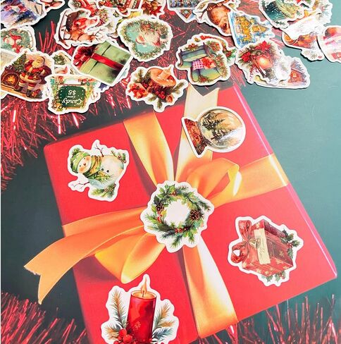 Christmas Stickers,100 Pcs Vinyl Holiday Stickers for Adults, Vintage Christmas Stickers for Christmas Decorations Gift Tags Greeting Cards Scrapbook Water Bottle in Saudi Arabia
