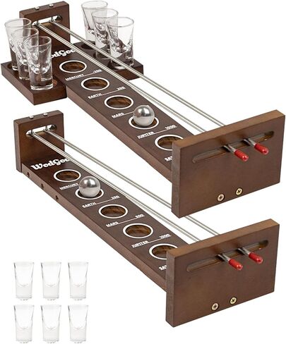 Shoot The Moon Game,with 2 Wine Glass Plate&6 Glasses, Large 17 inches,Classic Desktop Games, Solid Wood Board with Metal Ball and Rods, Retro Balancing Game for Family and Bar (Cherry) in Kuwait