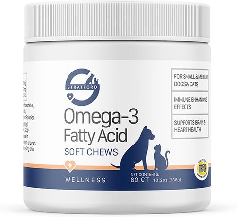 Stratford Pharmaceuticals EZ Chew Omega 3 Fatty Acid Soft Chew Max Strength - Dog Omega 3 Supplement - Soft Chew Treats with Fish Oil for Dogs - Small and Medium Dogs - 60 Soft Chews in Saudi Arabia