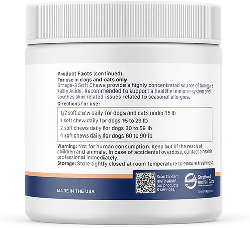 Stratford Pharmaceuticals EZ Chew Omega 3 Fatty Acid Soft Chew Max Strength - Dog Omega 3 Supplement - Soft Chew Treats with Fish Oil for Dogs - Small and Medium Dogs - 60 Soft Chews in Saudi Arabia