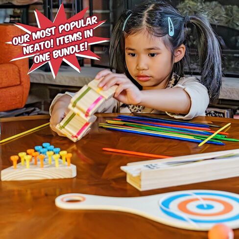 Neato Time to Play 8-in-1 Wooden Board Game Set – Chess, Checkers, Backgammon, Bowling, Sling Puck, Snakes and Ladders, Racing – Classic Family Game for Kids & Adults – Great for Game Night & Travel in Kuwait