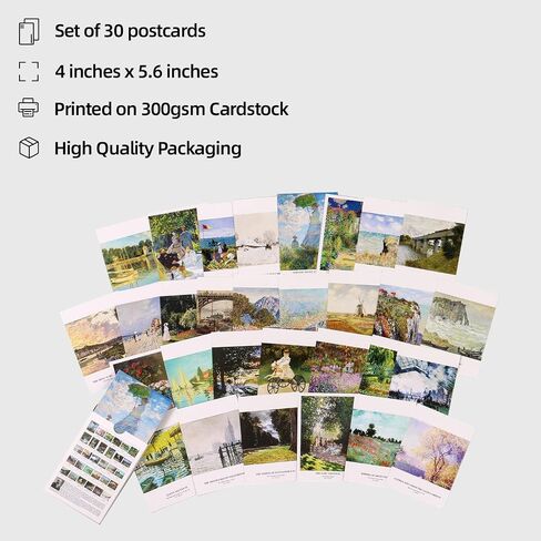 Claude Monet Art Postcards, Famous Painting Modern Artwork Post Cards Bulk Pack(30 Pack), Vintage Aesthetic Picture Wall Collage, Postcards Poster for School Students Teacher Thank You Note Cards in Kuwait