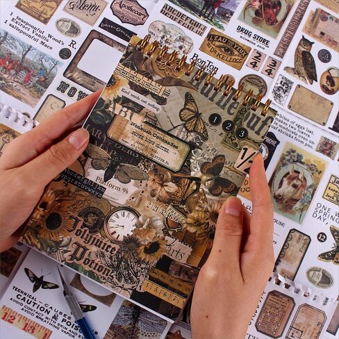 900Pcs Mini Scrapbook Washi Stickers for Journaling, 50 Sheets Vintage Sticker Book, Ephemera for Junk Journal Supplies Bullet Journals, Scrapbooking, DIY Crafts Arts in Saudi Arabia