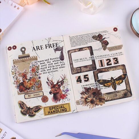 900Pcs Mini Scrapbook Washi Stickers for Journaling, 50 Sheets Vintage Sticker Book, Ephemera for Junk Journal Supplies Bullet Journals, Scrapbooking, DIY Crafts Arts in Saudi Arabia