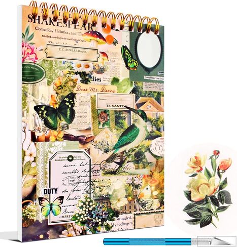 900Pcs Mini Scrapbook Washi Stickers for Journaling, 50 Sheets Vintage Sticker Book, Ephemera for Junk Journal Supplies Bullet Journals, Scrapbooking, DIY Crafts Arts in Saudi Arabia