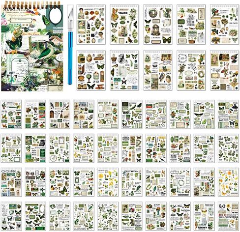 900Pcs Mini Scrapbook Washi Stickers for Journaling, 50 Sheets Vintage Sticker Book, Ephemera for Junk Journal Supplies Bullet Journals, Scrapbooking, DIY Crafts Arts in Saudi Arabia
