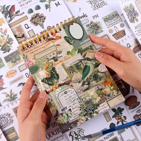 900Pcs Mini Scrapbook Washi Stickers for Journaling, 50 Sheets Vintage Sticker Book, Ephemera for Junk Journal Supplies Bullet Journals, Scrapbooking, DIY Crafts Arts in Saudi Arabia