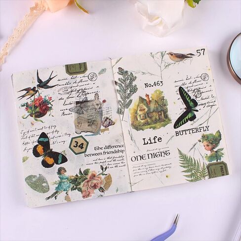 900Pcs Mini Scrapbook Washi Stickers for Journaling, 50 Sheets Vintage Sticker Book, Ephemera for Junk Journal Supplies Bullet Journals, Scrapbooking, DIY Crafts Arts in Saudi Arabia