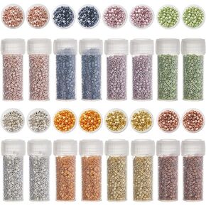 SUNNYCLUE 80G Cylinder Glass Seed Beads 2mm Glass Seed Bead Bulk Cylinder Seed Beads Glass Round Seed Beads Metallic Glass Beads Glass Spacer Beads for Jewelry Making Earrings Bracelet Necklace