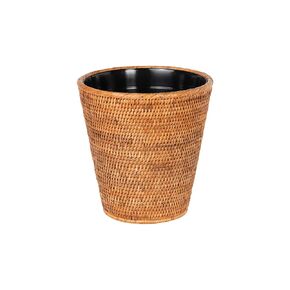 KOUBOO La Jolla Rattan Wastebasket with Plastic Insert, Handmade, Trash Can, Small Wastebasket, Bedroom, Bathroom, Vanity, RV, Dorm, White Wash