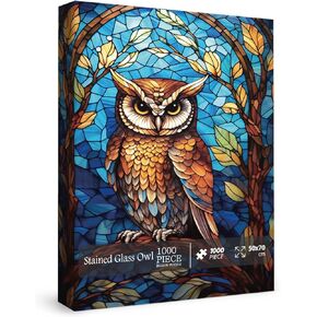 Stained Glass Owl Puzzles for Adults 1000 Pieces, Colorful Bird Art Jigsaw Puzzles, Pretty Nature Animal Wildlife Puzzle