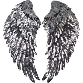 Kennedy Sequins Large Angel Wings Patches Decorative Iron on Sew on Big Patches for Jacket Jeans DIY, Silver