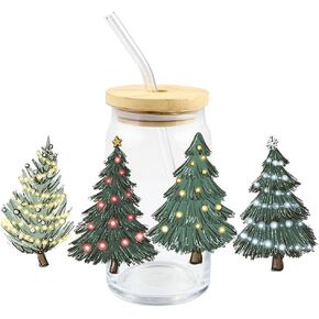 Green Christmas Tree UV DTF Transfer Stickers, UV DTF Cup Wrap Transfer Sticker,Santa Claus Waterproof Cup Wraps Sticker Tumbler Wrap Transfers Decal Rub on Transfers Iron-on Transfers
