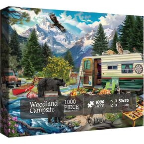 Camping Animal Puzzles for Adults 1000 Pieces, Landscape Mountain Puzzle Scenery, Cat Bird Flower Bear Puzzle