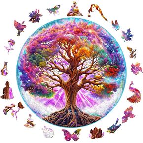 Wooden Puzzles for Adults - Dreamy Tree of Life Wooden Puzzle, Unique Shape Wooden Jigsaw Puzzles for Adults, Wood Puzzles Adult, Perfect for Birthday, Family Puzzle, 280 Piece 13.4 x 13.4in Large