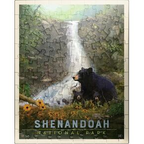 MyPuzzle Shenandoah National Park: Bear Family, Vintage Poster - Premium 1000 Piece Jigsaw Puzzle for Adults