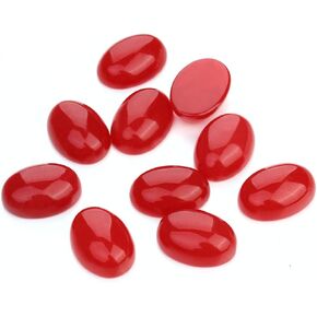 10pcs Red Jade Stone Oval Cabochons Stone Jewelry Round Flat-Back Design No Hole Beads Half Round Charms for Jewelry Making (18x25mm)