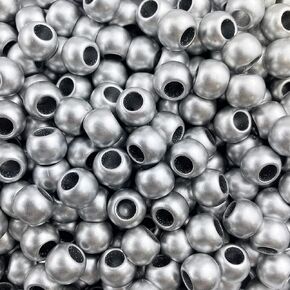 125 Acrylic Beads 10mm with 4.8mm Large Hole, Silver