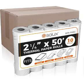 SOLUX 2 1/4 x 50 Thermal Paper Roll for Square Terminal, Clover Flex, Dejavoo Z8 Z9 Z11, Verifone Vx520, Ingenico ICT220 ICT250, FD400 - Credit Card Machine Receipt Paper (50 ROLLS)