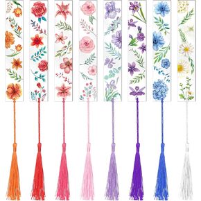 علامات مرجعية على شكل زهرة أكريليك من YoeeJob لمحبي الكتب، 8 قطع من الإشارات المرجعية الشفافة من الأكريليك مع شرابة ملونة للقارئ/الكاتب/النساء/الرجال/الفتيات/المعلمين، 8 أنماط in Kuwait