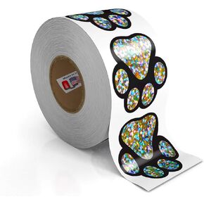 Paw Prints Animal Stickers- 500 1.5" Labels, Dog Paw Prints for Kids, Parties, Vets, Kennels, and Mailing. Made in The USA by Kenco (Glitter Holo Paws)