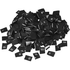 MECCANIXITY Clothing Sewing Size Label, XS/S/M/L/XL/XXL/3XL/4XL Embroidered Label Black for Clothes Garment, Pack of 400