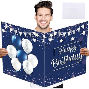 Jumbo Birthday Card with Envelope, 22 x 14 Inch Extra Large Greeting Card for Women Men Boss, Happy Birthday Giant Guest Book, Oversize Birthday Party Signs Decorations Supplies